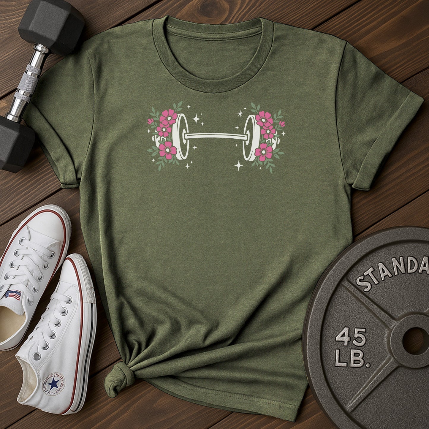 Floral barbell aw T-Shirt - green - Floral Barbell AW Green.jpg