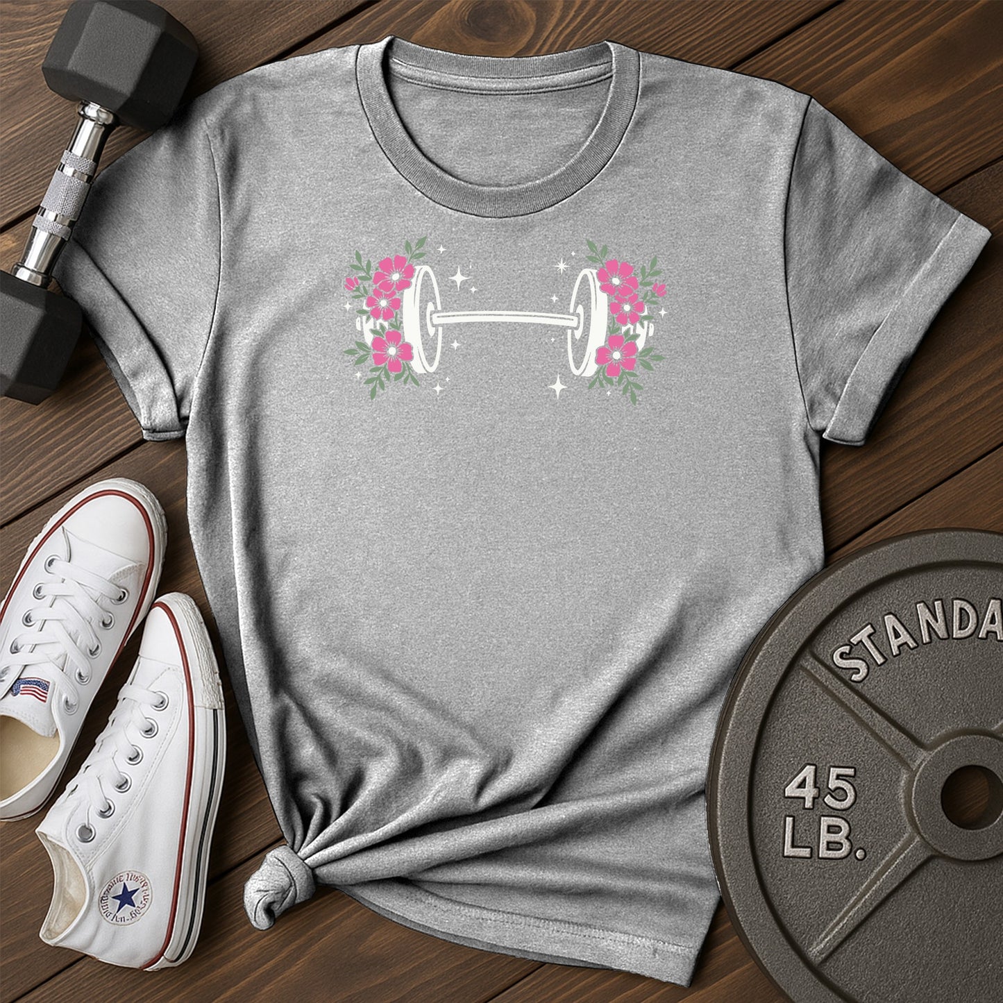 Floral barbell aw T-Shirt - gray - Floral Barbell AW Gray.jpg